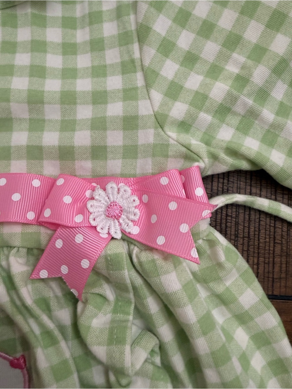 Rare editions 12m Green Gingham Bunny Dress with Pink Bow - Picture 5 of 6